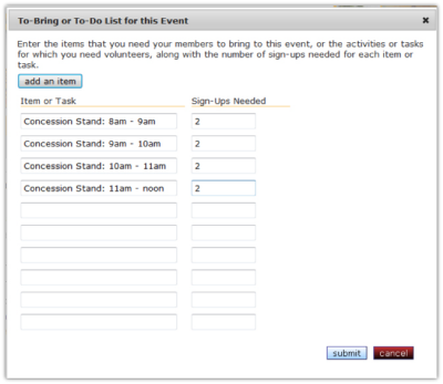 Coach Event Sign Up List Coach Event Sign Up List