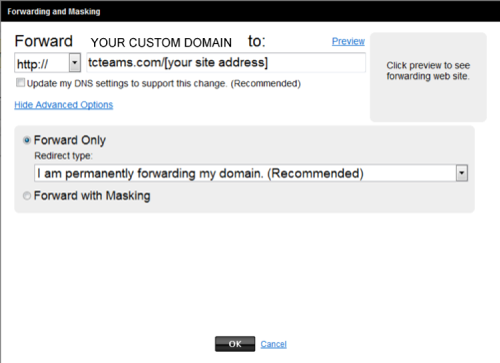 example of domain name forwarding with GoDaddy.com