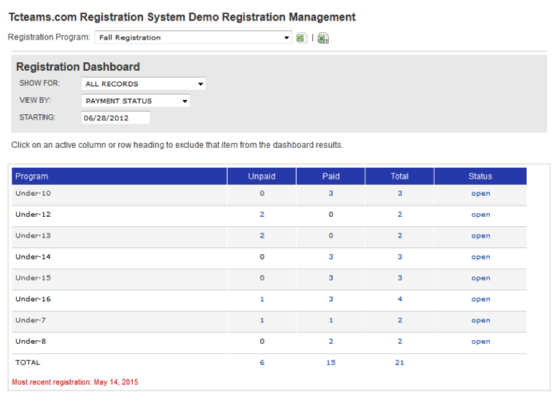 tcteams.com online registration dashboard