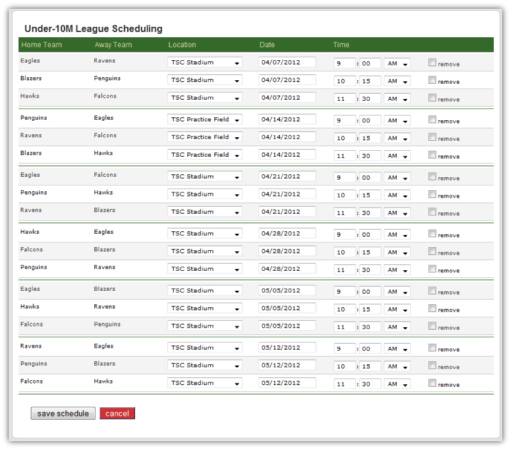 Our League Management Solution includes our automated league schedule generator - a quick and easy way to build your game schedules